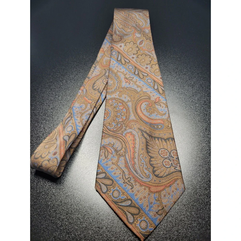 Gianni Versace Men's Necktie Brown Blue Paisley Silk 3.75x57 Excellent